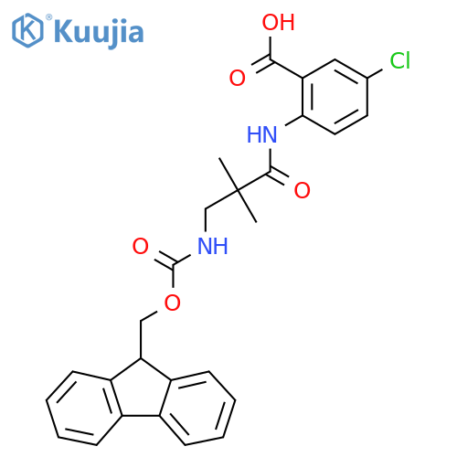 5-chloro-2-3-({(9H-fluoren-9-yl)methoxycarbonyl}amino)-2,2-dimethylpropanamidobenzoic acid structure