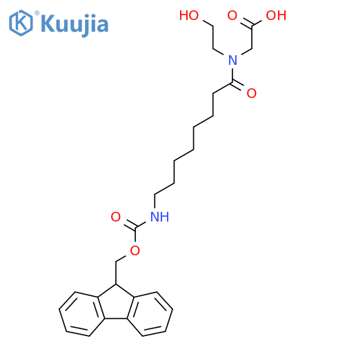 2-8-({(9H-fluoren-9-yl)methoxycarbonyl}amino)-N-(2-hydroxyethyl)octanamidoacetic acid structure