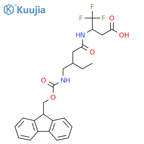 3-{3-({(9H-fluoren-9-yl)methoxycarbonyl}amino)methylpentanamido}-4,4,4-trifluorobutanoic acid structure