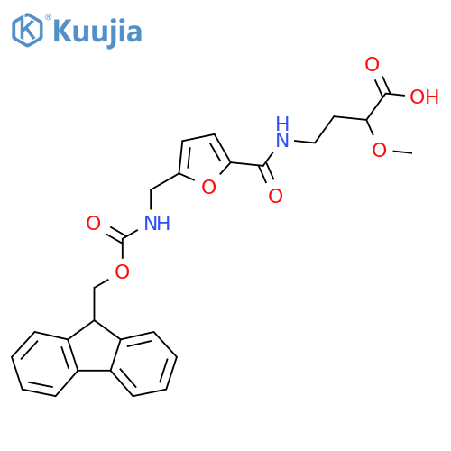 4-({5-({(9H-fluoren-9-yl)methoxycarbonyl}amino)methylfuran-2-yl}formamido)-2-methoxybutanoic acid structure