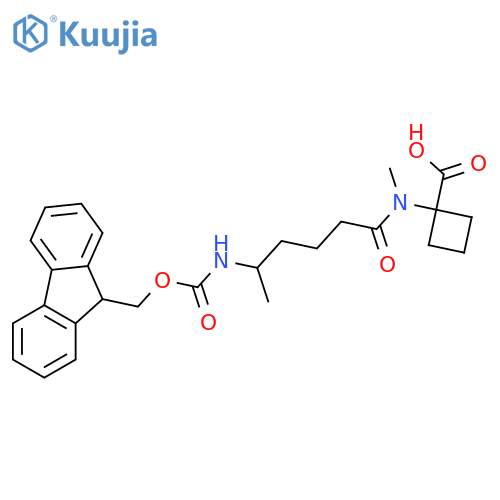 1-5-({(9H-fluoren-9-yl)methoxycarbonyl}amino)-N-methylhexanamidocyclobutane-1-carboxylic acid structure