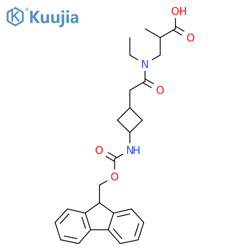 3-{N-ethyl-2-3-({(9H-fluoren-9-yl)methoxycarbonyl}amino)cyclobutylacetamido}-2-methylpropanoic acid structure