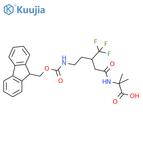 2-5-({(9H-fluoren-9-yl)methoxycarbonyl}amino)-3-(trifluoromethyl)pentanamido-2-methylpropanoic acid structure