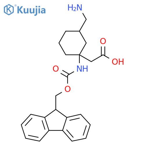 2-3-(aminomethyl)-1-({(9H-fluoren-9-yl)methoxycarbonyl}amino)cyclohexylacetic acid structure