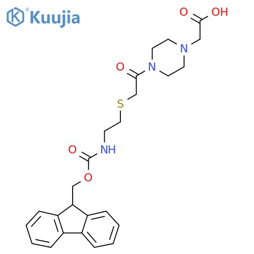 2-4-(2-{2-({(9H-fluoren-9-yl)methoxycarbonyl}amino)ethylsulfanyl}acetyl)piperazin-1-ylacetic acid structure