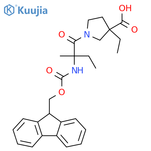 3-ethyl-1-2-({(9H-fluoren-9-yl)methoxycarbonyl}amino)-2-methylbutanoylpyrrolidine-3-carboxylic acid structure