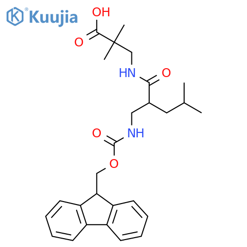 3-{2-({(9H-fluoren-9-yl)methoxycarbonyl}amino)methyl-4-methylpentanamido}-2,2-dimethylpropanoic acid structure