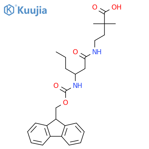 4-3-({(9H-fluoren-9-yl)methoxycarbonyl}amino)hexanamido-2,2-dimethylbutanoic acid structure