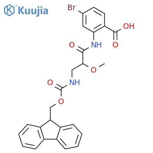 4-bromo-2-3-({(9H-fluoren-9-yl)methoxycarbonyl}amino)-2-methoxypropanamidobenzoic acid structure