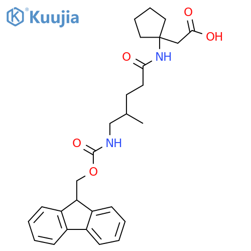 2-{1-5-({(9H-fluoren-9-yl)methoxycarbonyl}amino)-4-methylpentanamidocyclopentyl}acetic acid structure