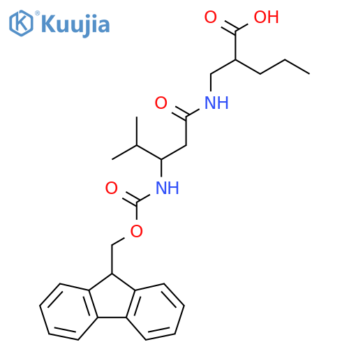 2-{3-({(9H-fluoren-9-yl)methoxycarbonyl}amino)-4-methylpentanamidomethyl}pentanoic acid structure