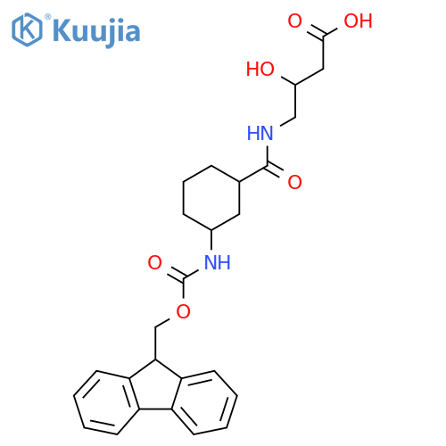 4-{3-({(9H-fluoren-9-yl)methoxycarbonyl}amino)cyclohexylformamido}-3-hydroxybutanoic acid structure