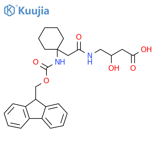 4-{2-1-({(9H-fluoren-9-yl)methoxycarbonyl}amino)cyclohexylacetamido}-3-hydroxybutanoic acid structure