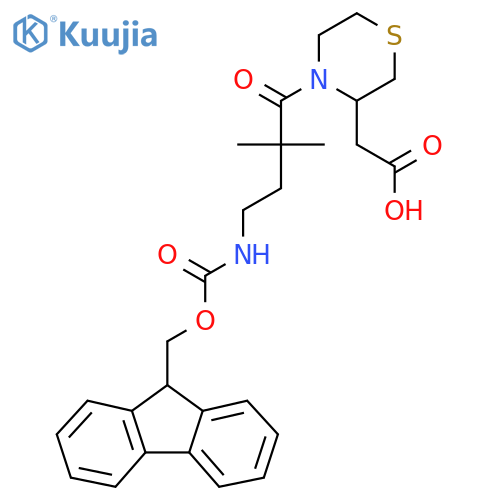 2-{4-4-({(9H-fluoren-9-yl)methoxycarbonyl}amino)-2,2-dimethylbutanoylthiomorpholin-3-yl}acetic acid structure