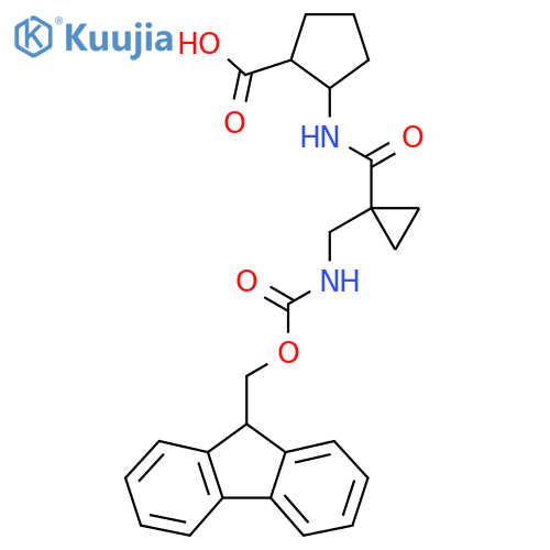 2-{1-({(9H-fluoren-9-yl)methoxycarbonyl}amino)methylcyclopropaneamido}cyclopentane-1-carboxylic acid structure