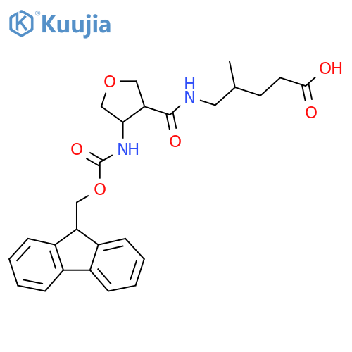 5-{4-({(9H-fluoren-9-yl)methoxycarbonyl}amino)oxolan-3-ylformamido}-4-methylpentanoic acid structure