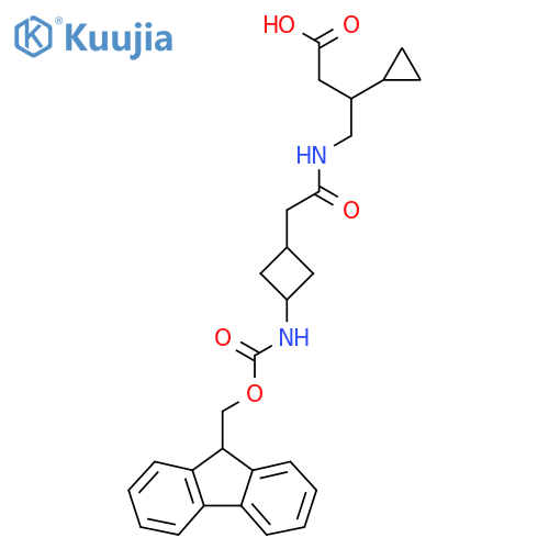 3-cyclopropyl-4-{2-3-({(9H-fluoren-9-yl)methoxycarbonyl}amino)cyclobutylacetamido}butanoic acid structure