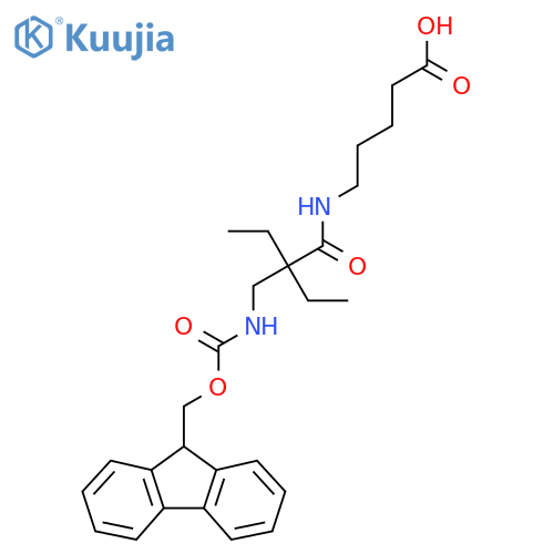 5-{2-ethyl-2-({(9H-fluoren-9-yl)methoxycarbonyl}amino)methylbutanamido}pentanoic acid structure