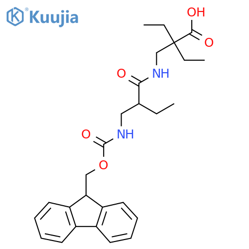 2-ethyl-2-({2-({(9H-fluoren-9-yl)methoxycarbonyl}amino)methylbutanamido}methyl)butanoic acid structure