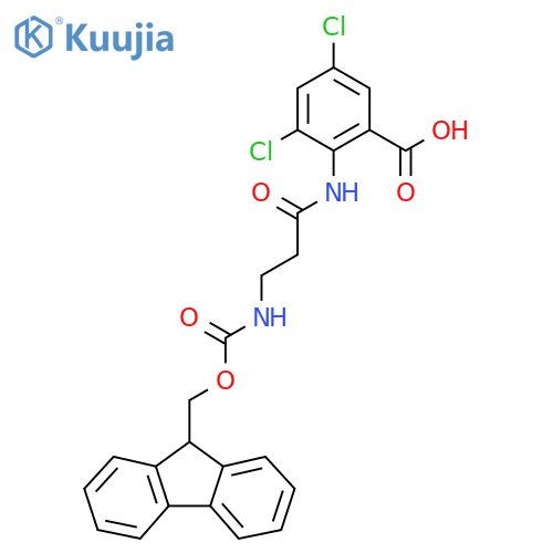 3,5-dichloro-2-3-({(9H-fluoren-9-yl)methoxycarbonyl}amino)propanamidobenzoic acid structure