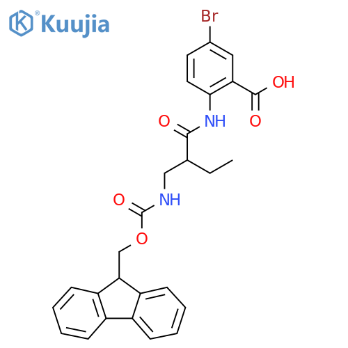 5-bromo-2-{2-({(9H-fluoren-9-yl)methoxycarbonyl}amino)methylbutanamido}benzoic acid structure
