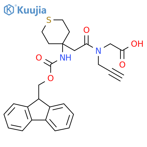 2-{2-4-({(9H-fluoren-9-yl)methoxycarbonyl}amino)thian-4-yl-N-(prop-2-yn-1-yl)acetamido}acetic acid structure