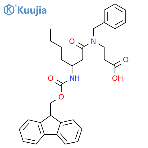 3-N-benzyl-3-({(9H-fluoren-9-yl)methoxycarbonyl}amino)heptanamidopropanoic acid structure