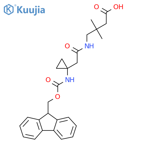 4-{2-1-({(9H-fluoren-9-yl)methoxycarbonyl}amino)cyclopropylacetamido}-3,3-dimethylbutanoic acid structure