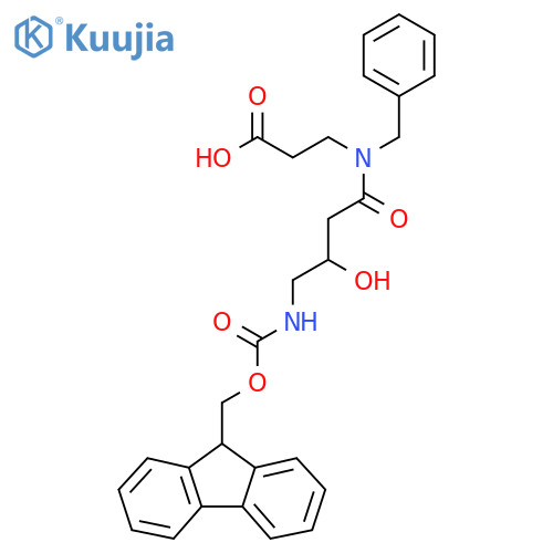 3-N-benzyl-4-({(9H-fluoren-9-yl)methoxycarbonyl}amino)-3-hydroxybutanamidopropanoic acid structure