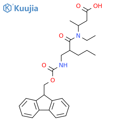 3-{N-ethyl-2-({(9H-fluoren-9-yl)methoxycarbonyl}amino)methylpentanamido}butanoic acid structure