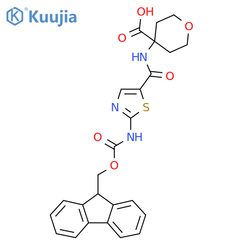4-2-({(9H-fluoren-9-yl)methoxycarbonyl}amino)-1,3-thiazole-5-amidooxane-4-carboxylic acid structure