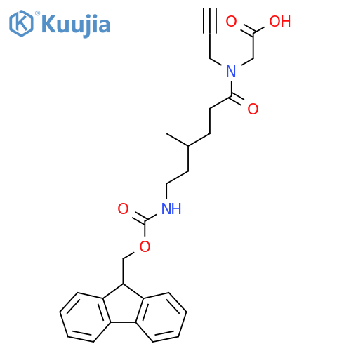 2-6-({(9H-fluoren-9-yl)methoxycarbonyl}amino)-4-methyl-N-(prop-2-yn-1-yl)hexanamidoacetic acid structure