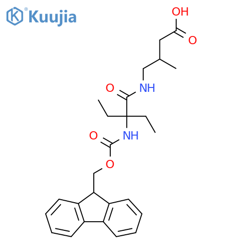4-2-ethyl-2-({(9H-fluoren-9-yl)methoxycarbonyl}amino)butanamido-3-methylbutanoic acid structure