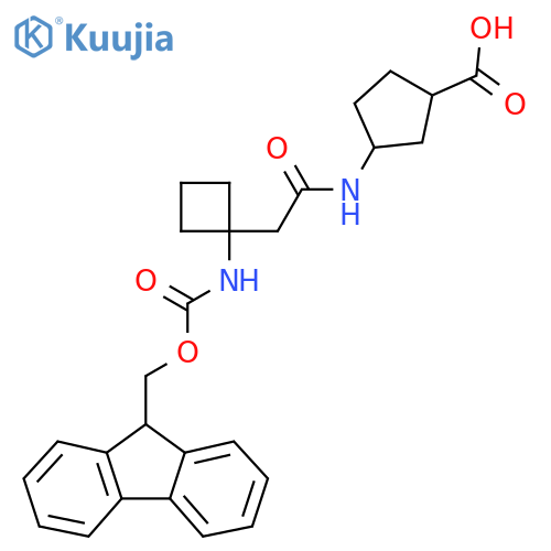 3-{2-1-({(9H-fluoren-9-yl)methoxycarbonyl}amino)cyclobutylacetamido}cyclopentane-1-carboxylic acid structure