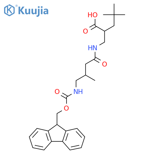 2-{4-({(9H-fluoren-9-yl)methoxycarbonyl}amino)-3-methylbutanamidomethyl}-4,4-dimethylpentanoic acid structure