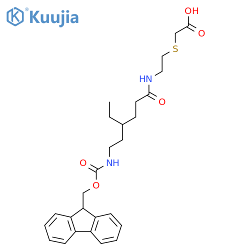 2-({2-4-ethyl-6-({(9H-fluoren-9-yl)methoxycarbonyl}amino)hexanamidoethyl}sulfanyl)acetic acid structure