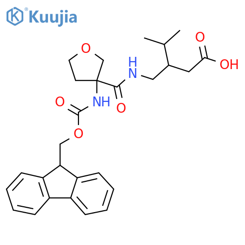3-({3-({(9H-fluoren-9-yl)methoxycarbonyl}amino)oxolan-3-ylformamido}methyl)-4-methylpentanoic acid structure