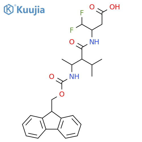 3-3-({(9H-fluoren-9-yl)methoxycarbonyl}amino)-2-(propan-2-yl)butanamido-4,4-difluorobutanoic acid structure