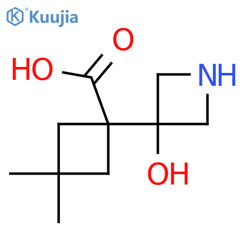 1-(3-Hydroxyazetidin-3-yl)-3,3-dimethylcyclobutane-1-carboxylic acid structure