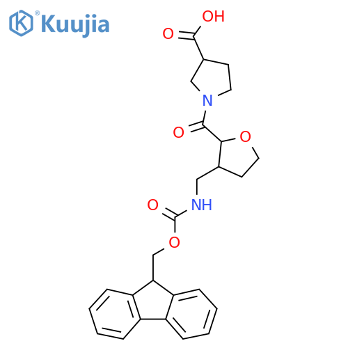 1-{3-({(9H-fluoren-9-yl)methoxycarbonyl}amino)methyloxolane-2-carbonyl}pyrrolidine-3-carboxylic acid structure