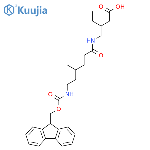 3-{6-({(9H-fluoren-9-yl)methoxycarbonyl}amino)-4-methylhexanamidomethyl}pentanoic acid structure