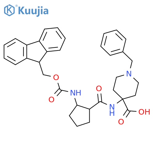 1-benzyl-4-2-({(9H-fluoren-9-yl)methoxycarbonyl}amino)cyclopentaneamidopiperidine-4-carboxylic acid structure