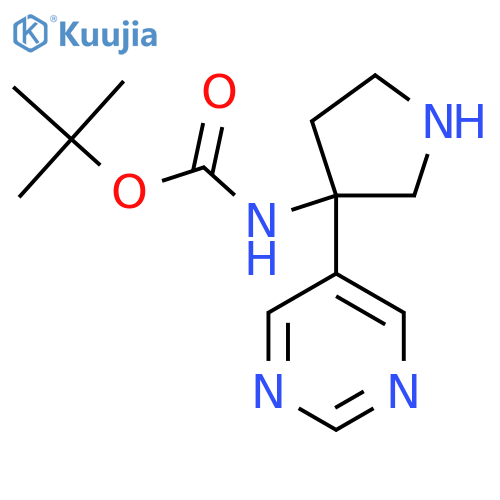 tert-butyl N-3-(pyrimidin-5-yl)pyrrolidin-3-ylcarbamate structure