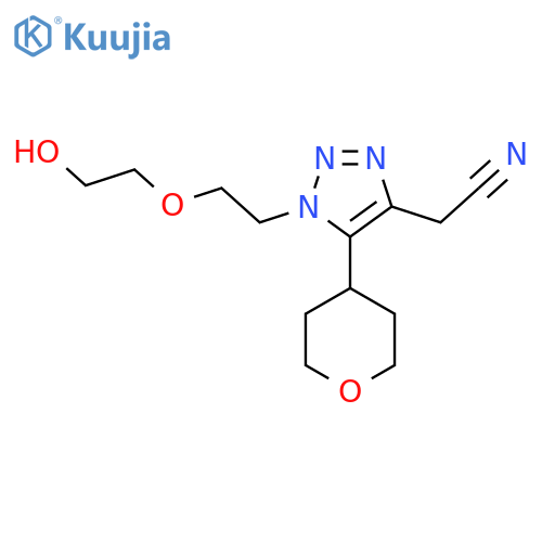2-{1-[2-(2-hydroxyethoxy)ethyl]-5-(oxan-4-yl)-1H-1,2,3-triazol-4-yl}acetonitrile structure