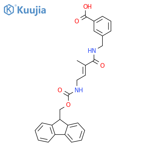 3-{4-({(9H-fluoren-9-yl)methoxycarbonyl}amino)-2-methylbut-2-enamidomethyl}benzoic acid structure