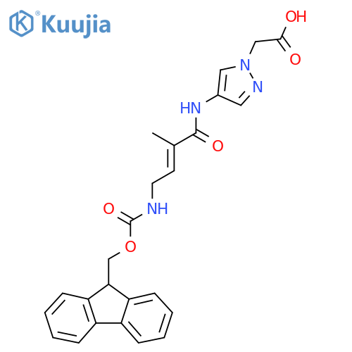 2-{4-4-({(9H-fluoren-9-yl)methoxycarbonyl}amino)-2-methylbut-2-enamido-1H-pyrazol-1-yl}acetic acid structure