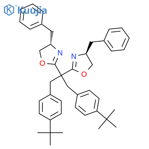 (4S,4'S)-2,2'-(1,3-Bis(4-(tert-butyl)phenyl)propane-2,2-diyl)bis(4-benzyl-4,5-dihydrooxazole) structure