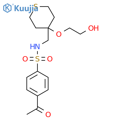 4-acetyl-N-{4-(2-hydroxyethoxy)thian-4-ylmethyl}benzene-1-sulfonamide structure