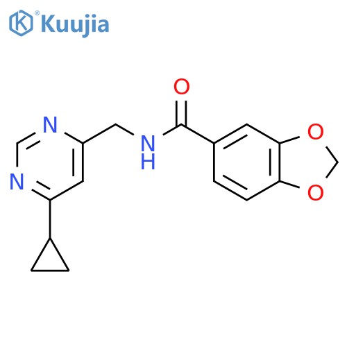 N-[(6-cyclopropylpyrimidin-4-yl)methyl]-2H-1,3-benzodioxole-5-carboxamide structure