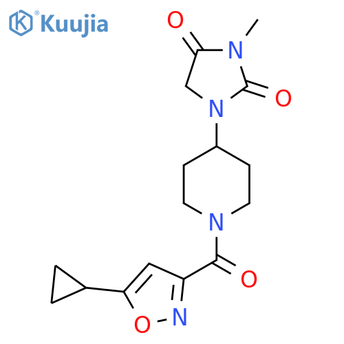 1-[1-(5-cyclopropyl-1,2-oxazole-3-carbonyl)piperidin-4-yl]-3-methylimidazolidine-2,4-dione structure